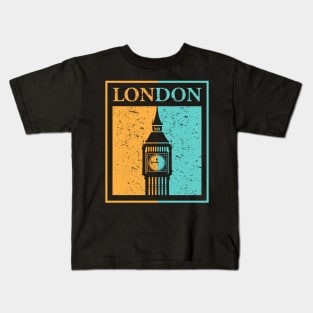 London Big Ben Tower Vintage Retro UK Kids T-Shirt